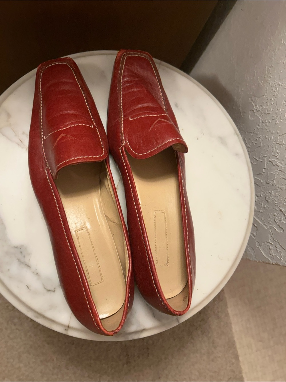 Women's Red Leather Slip-On Loafers. 10 - Picture 2 of 7